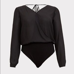 Torrid Black Chiffon Surplice Bodysuit